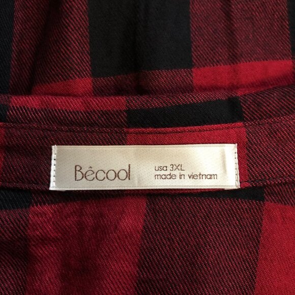 Becool Red Black Buffalo Plaid Button Up Long Shirt Womens Size 3XL Flannel NEW - Picture 5 of 9